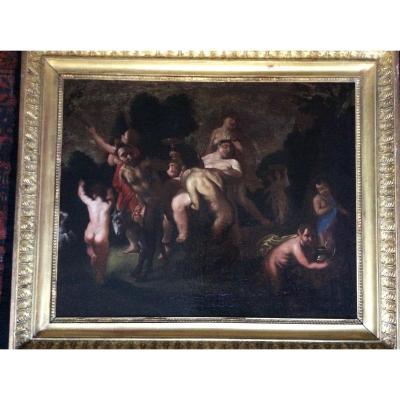 Bacchanale , peinture baroque , école française (XVII-XVIIIème s.).