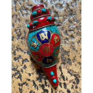 Tibetan Shell Decorated With Mosaics, 1st Half Of The 20th Century