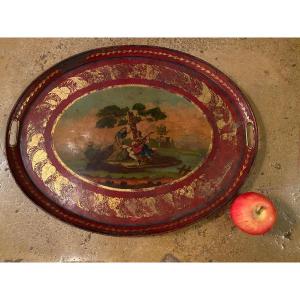 Romantic Tray In Painted Sheet Metal From The XIX Eme Century