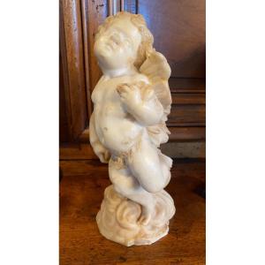 Charming Statue In Alabaster From The XVIII Eme Century: Zephyr God Of The Winds