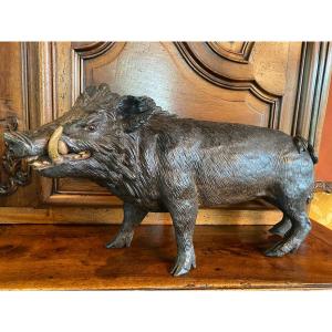 Rare Boar In Terracotta, Austrian End Of XIX Eme Century