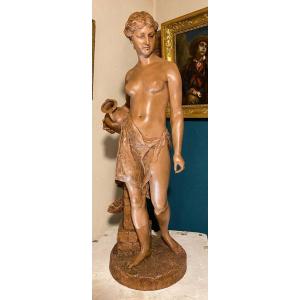 Young Naked Woman At The Fountain, Large Terracotta By Goldsheider