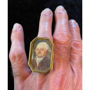 Sentimental Ring, 18 Eme Century Portrait Ring, Gentleman With A Wig