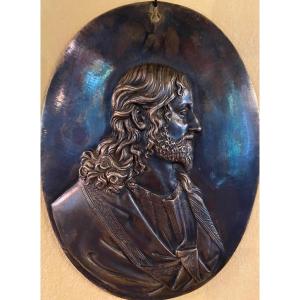 Large Oval Plaque From The XVII Eme Century In The Profile Of Christ