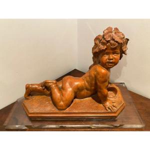 Large Terracotta Of Bacchus Child, End Of XIX Eme Century