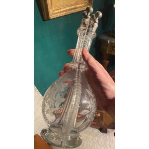 Rare Engraved Crystal Carafe With Four Compartments
