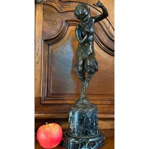 Large Bronze Of A Young Fauna Playing The Pan Flute, 19th Century
