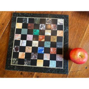 Rare Italian Napoleon III Chessboard, Marmothèque Or Lithothèque