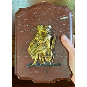 Marble And Bronze Painting With Double Patina, Kiss Astride 19th Century 