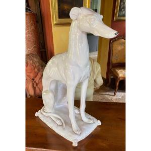 Large Levrette In Cracked Earthenware In Art Deco Style 