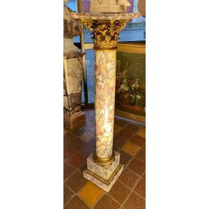 Very Large Corinthian Column In Peach Blossom And Napoleon III Bronze 