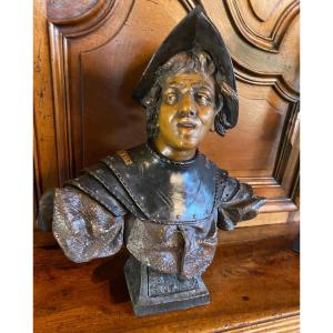 Large Bust Of A Warrior In Breastplate Signed Goldsheider 