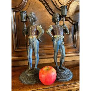 Pair Of Candlesticks With Renaissance Pages