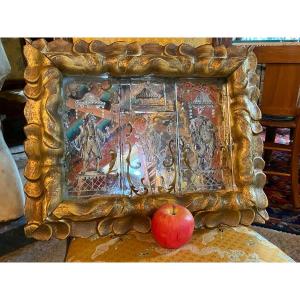 Comedia Del Arte Engraved Venetian Hollow Mirror Circa 1940