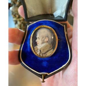 Miniature From The 19th Century: Young Man With A Gold Ring Earring