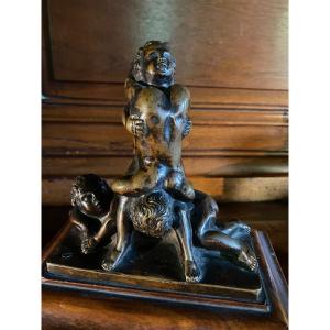 Three Putti Playing Astride, Beautiful 19th Century Bronze