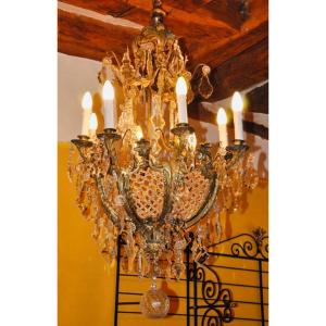 Important Napoleon III Gilt Bronze Chandelier, Tassels And Glass Beads
