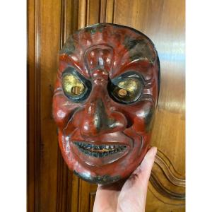Scary Japanese Lacquer Theater Mask Early 20th Century 