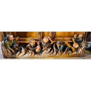 Souls In Purgatory, Italian Polychrome Sculpted Ensemble From The 17th Century 