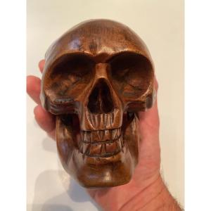 Solid Walnut Skull Early 20th Century, Vanity, Memento Mori