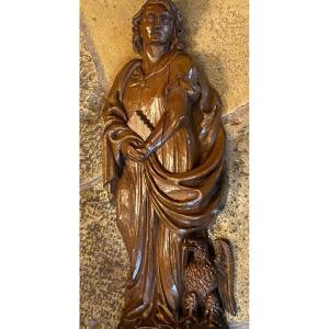 Large Saint John The Evangelist And His Eagle, 18th Century Bas Relief 