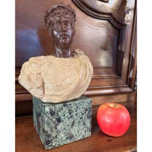 Bust Of Caesar In Rosso Antico Marble And White Marble, 19th Century