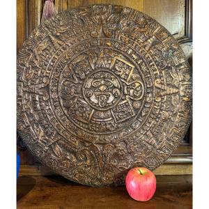 Large Mayan Calendar In Repoussé Copper From The First Half Of The 20th Century