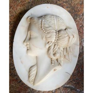 Large Oval Marble Medallion In The Spirit Of La Castiglione, Signed Dated 1874
