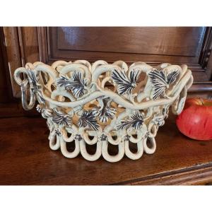 Oval Jardiniere Cup In Langeais Earthenware With Redcurrant Decor, 19th Century