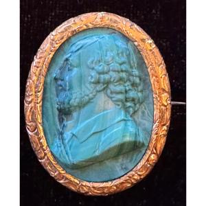 Malachite Cameo, Profile Of William Shakespeare, 19th Century Brooch