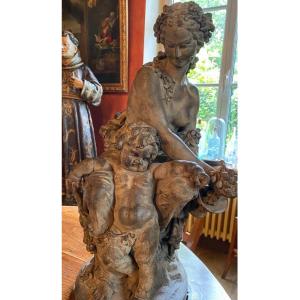 Important Original Terracotta Signed Fr.deckers, Bacchanale.
