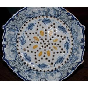 Two-tone Strawberry Cake With Scalloped Landscapes In Delft Earthenware