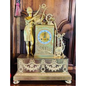 Orpheus And Musical Instruments Clock In Gilt Bronze, 19th Century