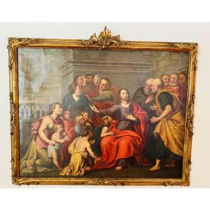 Christ And Children, Large Oil On Copper, Late 17th And Early 18th Century