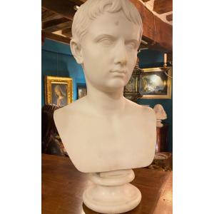 Gaius Octavus Or Augustus The Younger, Bust In White Marble Circa 1830