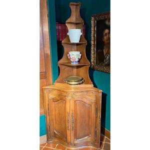19th Century Curved Walnut Corner Cabinet In Louis XV Style