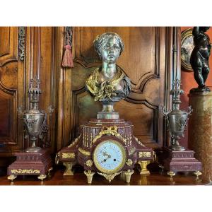Clock And Its Fittings: Large Bronze By Perrette Signed Grégoire, Napoleon III 
