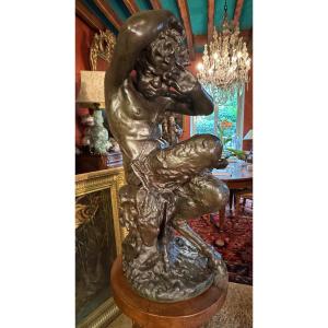 The Awakening Of The Young Faun After Clodion, Large Bronze From The Second Half Of The 19th Century 