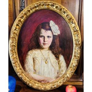 Portrait Of A Child, Little Girl With A Ribbon Signed F.d'huart 1917