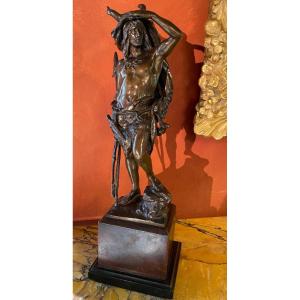 Prehistoric Hunter, Large Bronze By Kowalczewski (1865-1910)