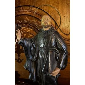 Statue Of Saint Ignatius Of Loyola, Wood And Polychrome Stucco, Early 20th Century 