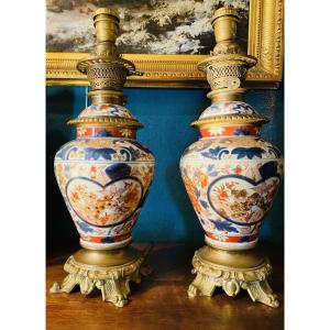 Pair Of Imari Covered Vases Mounted As Napoleon III Lamps