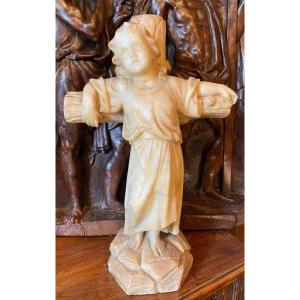 Child Jesus On The Cross, Rare 19th Century Alabaster Sculpture