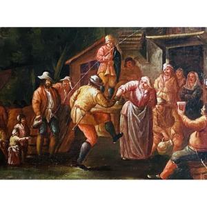 Village Festival, Oil On Canvas From The 18th Century 