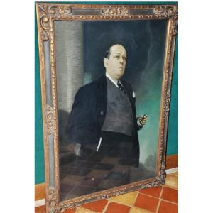 Large Portrait Of A Businessman Circa 1960, Signed.