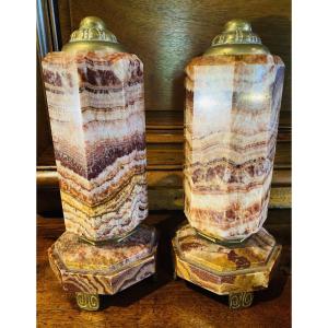 Fluorite Or Fluorine, Rare Pair Of Hexagonal Columns From The Art Deco Period 