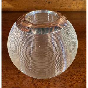 Art Deco Cut Crystal And Silver Pyrogen For Cigar Lovers 