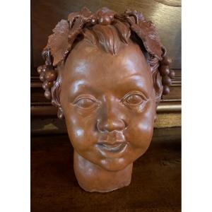 Head Of Child Bacchus In Terracotta, 20th Century