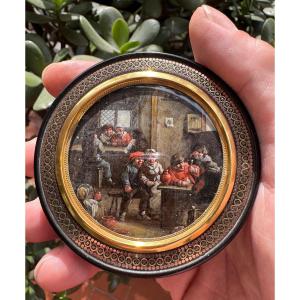 Tortoiseshell And Miniature Snuff Box In The Style Of Teniers 