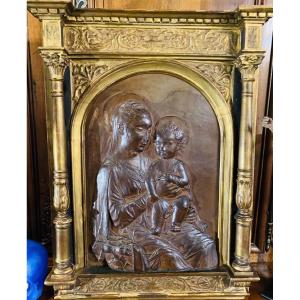 Important Terracotta Bas Relief, Virgin And Child After Rossellino